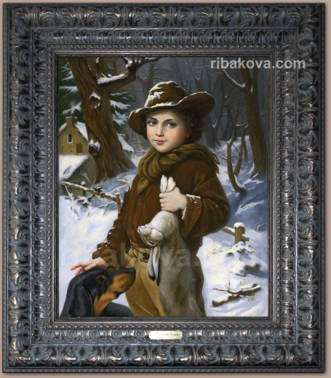 Портрет девочки-охотника с охотничьей собакой.